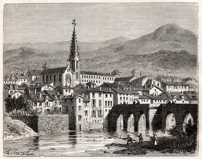 Saint-Antonin-Noble-Val (Saint Antonin Noble Val) - Languedoc-Roussillon-Midi-Pyrenee - rytina v „France illustree: geografie, historie, statistická správa“ od V.A. Sladově hnědá. 1884 od French School