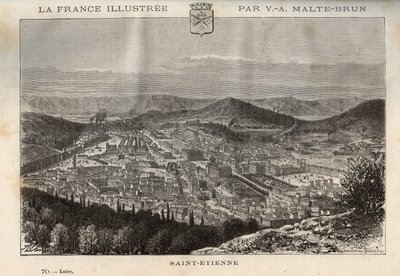 Saint-Etienne (Saint Etienne) - rytina v „“ France illustree: geografie, historie, statistická správa““ od V.-A. Sladově hnědá. 1884 od French School
