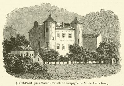 Saint-Point, poblíž Macon, venkovský dům Madame de Lamartine (rytina) od French School