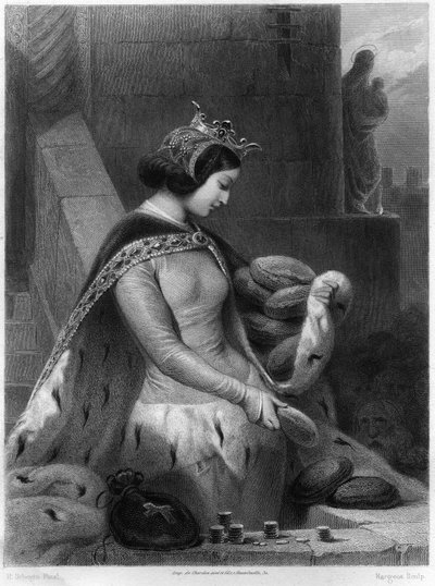 Svatá Bathilda královna Francie (zemřela 680) manželka Chlodvíka II. V "Les Saintes Femmes" od French School