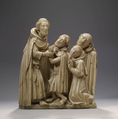 Svatý Elzear ze Sabran uzdravuje tři malomocné, kolem roku 1373 (alabastr) od French School
