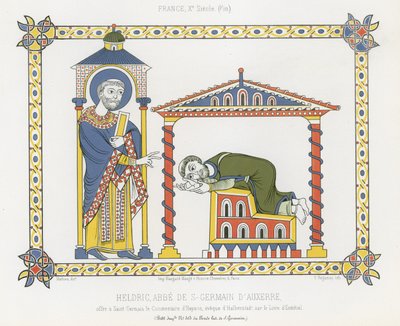 Saint Germain a Heldric v opatství Saint-Germain dAuxerre od French School