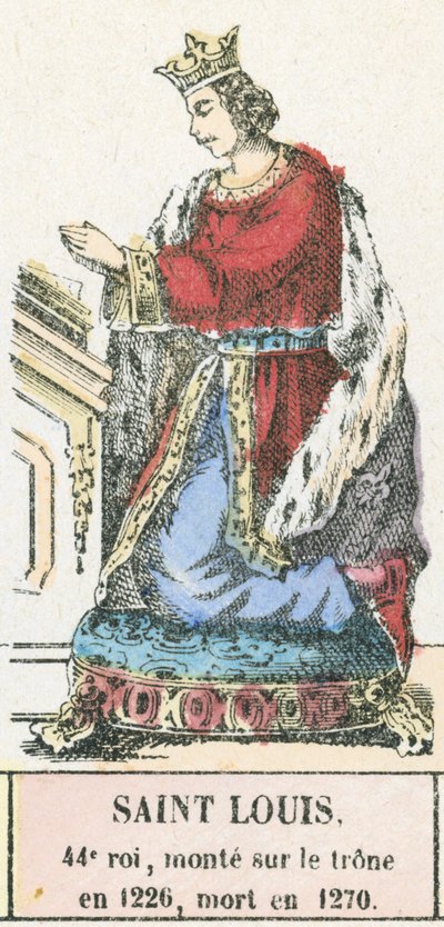 Saint Louis, 44. král, nastoupil na trůn v roce 1226, zemřel v roce 1270 (barevná rytina) od French School
