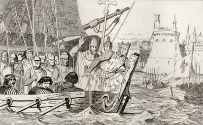 Saint Louis IX (1214-70) vede svá vojska v bitvě, z „Histoire de France“ od Colarta, vydaného kolem roku 1840 od French School