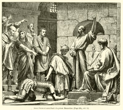 Svatý Petr a svatý Pavel ve vězení Mamertine (rytina) od French School