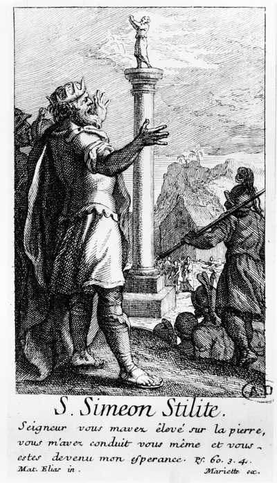 Saint Simeon Stylite na jeho sloupu od French School