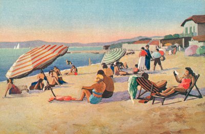 Saint Tropez: Pláž bouillabaisse (barevná litografie) od French School