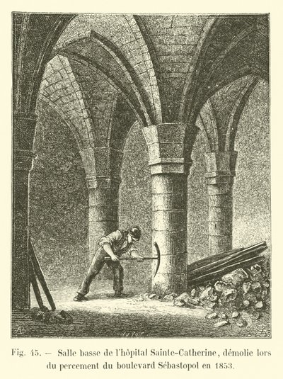 Dolní oddělení nemocnice Sainte-Catherine, zničené při otevření Boulevard Sebastopol v roce 1853 od French School