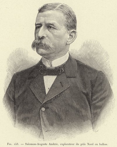 Salomon-Auguste Andree, průzkumník severního pólu v balónu (rytina) od French School