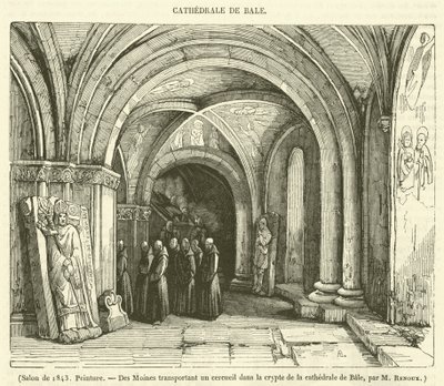 Salon 1843, Malba, Des Moines transportant un cercueil dans la crypte de la cathedrale de Bale (rytina) od French School