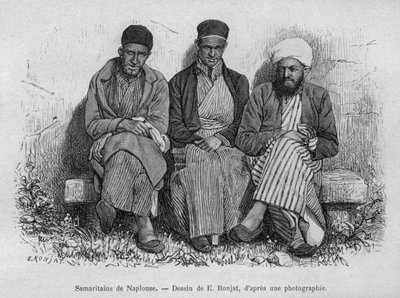 Samaritáni z Nábulusu, ze Sýrie dnes. Cestuje po Fénicii, Libanonu a Judeji. 1875-1880 Louis Charles Emile Lortet, 1884 (č. rytina) od French School
