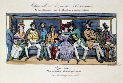 Ukázka pařížské morálky: lavice omnibusu od Madeleine u brány svatého Martina. Tisky 19. století. Paříž, Musee Carnavalet od French School