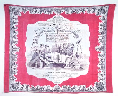 Šátek karikující Rusko znechucené chamtivostí a ambicemi během krymské války, kolem roku 1856 (tištěné hedvábí) od French School