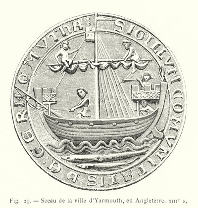 Pečeť města Yarmouth, Anglie, 13. století (rytina) od French School