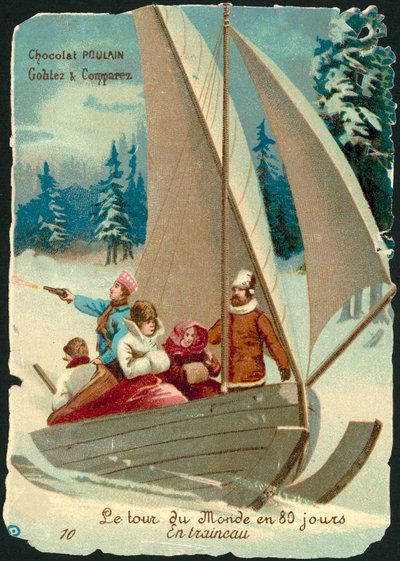 Scéna z Around the World in Eighty Days, Jules Verne (chromolitho) od French School