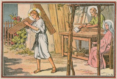 Scéna z Ježíšova života (barevná rytina) od French School