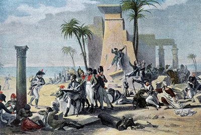 Scéna v Horním Egyptě (Živý Denon a francouzská Armee odpočívající mezi ostatky) (Living-Denon) - v „“ Victoires et Conquêtes des Armees Francaises“, Paříž od French School