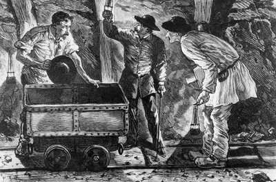 Scéna v uhelném dole, ilustrace z Germinal od Emila Zoly (1840-1902), 1886 od French School