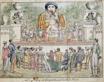 Scéna večeře Gargantua s veřejností, atrakce zahrady Tivoli, c. 1805. od French School