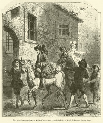 Scény z římského komiksu, Příjezd operátora v hotelnictví (rytina) od French School