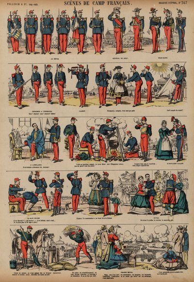 Scény z francouzského armádního tábora (barevná rytina) od French School