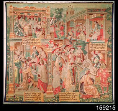 Výjevy ze života svatého Remigia (zemř. 533), biskupa z Remeše: Zázrak s bohatým mužem a zmrtvýchvstání mrtvého, 1531 od French School