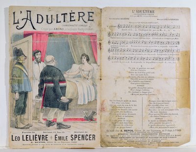 Partitura LAdultere, komická píseň se slovy L. Lelievre a hudbou E. Spencera od French School