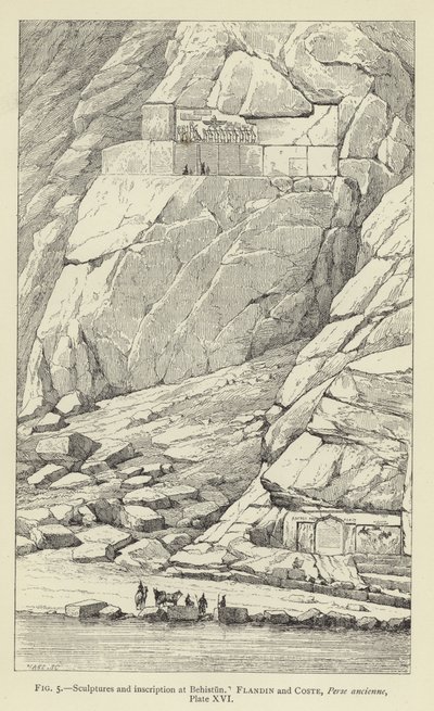 Sochy a nápis v Behistun (rytina) od French School