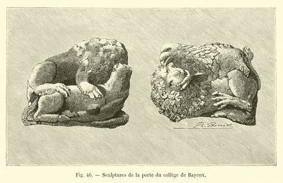 Sochy na dveřích koleje v Bayeux (rytina) od French School