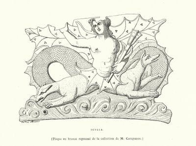 Scylla, starověká řecká bronzová plaketa (rytina) od French School