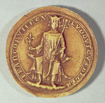 Pečeť svatého Ludvíka (1214-70) držící žezlo a fleur de lys, kolem roku 1252 od French School