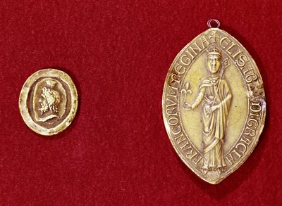 Pečeti patřící císaři Karlu Velikému (742-814) a královně Isabelle z Hainaut (1170-1190) od French School