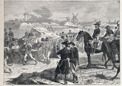 Druhá koalice: francouzská armáda pod velením Marechal Brune vyhrála anglické jednotky vévody z Yorku v Holandsku, říjen 1799. od French School