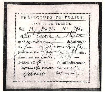 Bezpečnostní karta, 1808 (pero a inkoust na papíře) od French School
