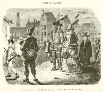 Šestnácté století, Šlechtická rodina večer ve městě v Nizozemsku (rytina) od French School
