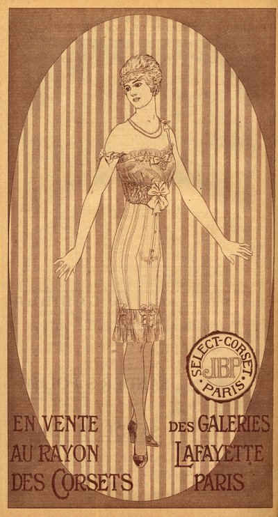 Vyberte korzet JPB k prodeji v korzetovém oddělení Galeries Lafayette v Paříži - 1914 od French School