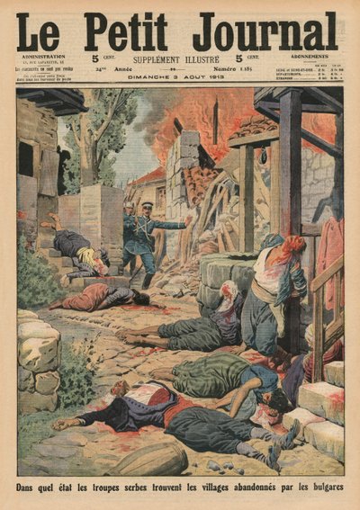 Srbská vojska přijíždějící do vesnic opuštěných Bulhary, ilustrace přední obálky z 