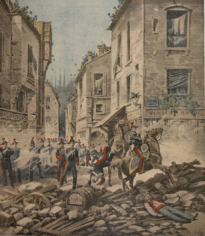 Vážné potíže v Itálii: nepokoje v Miláně, ilustrace z Le Petit Journal: Supplement illustre, 22. května 1898 od French School