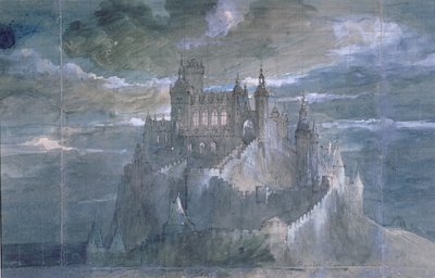 Scénografie pro inscenaci Hamlet (první dějství) v Comedie Francaise, 1884 (wc na papíře) od French School