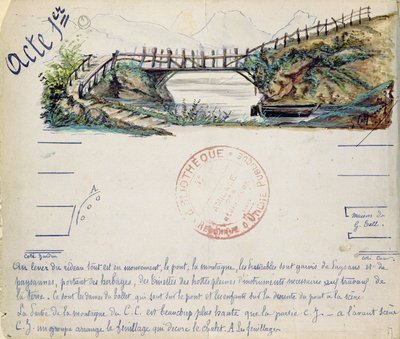 Scénografie pro I. dějství opery William Tell od Gioacchina Rossiniho (1792-1868) provedené 3. srpna 1829 v Pařížské opeře (wc na papíře) od French School