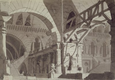 Scénografie ve stylu vězeňských kreseb Piranesis, cca 1800 (pero, inkoust a praní) od French School