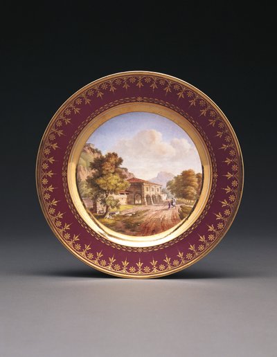 Sevres topografická deska fialové pozadí od French School