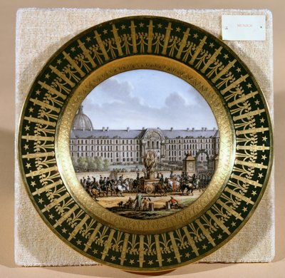 Deska Sevres zobrazující přílet meče Fridricha II. (1712-86) Velikého v Hotel des Invalides (porcelán) od French School