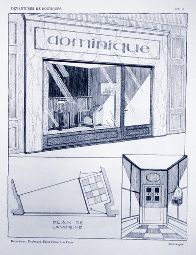 Přední strana obchodu, deska 2, ilustrace z Devantures de Boutiques od Louis-Pierre Sezille, Paříž, 1927 od French School