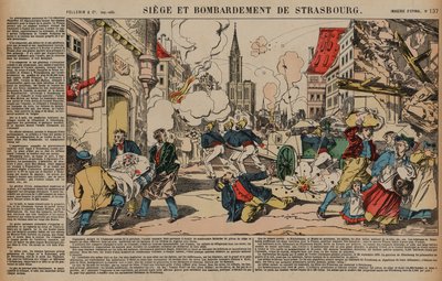 Obléhání a bombardování Štrasburku, francouzsko-pruská válka, srpen-září 1870 (barevná rytina) od French School
