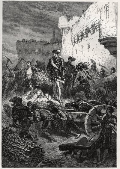 Siege de Metz (1552) – Francois de Guise a práce na hradbách Metz – rytina z „“ Historie Francie vyprávěná mým vnoučatům“ – od Francoise Guizota – 1872-1876 od French School