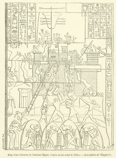 Obléhání starověké egyptské pevnosti (rytina) od French School
