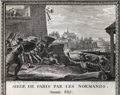 Obležení Paříže Normany, rok 885. Rytina z „Figures de l