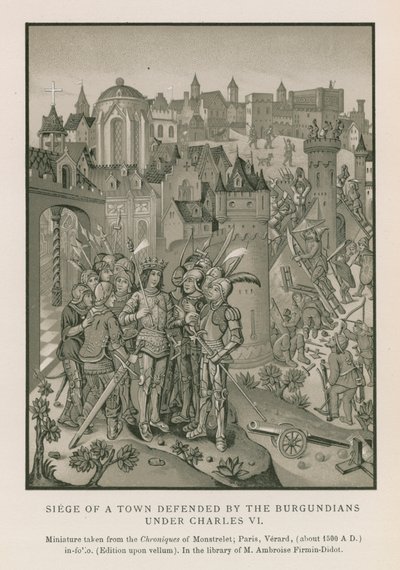 Obležení města bráněného Burgundy za Karla VI. (chromolitho) od French School