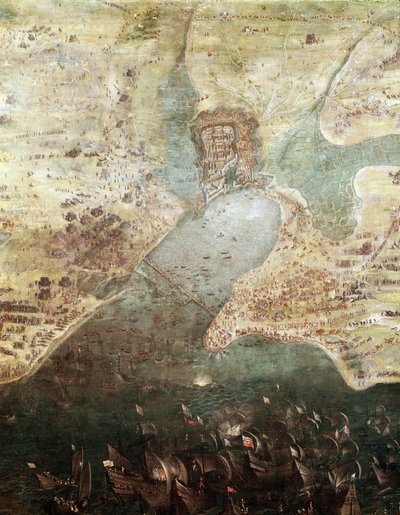 Obležení města La rochelle, v roce 1627, detail (malba, cca 1640) od French School